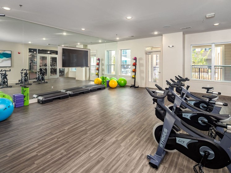 Peloton Bike And Training Space at Abberly Solaire Apartment Homes, Garner
